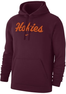 Nike Virginia Tech Hokies Mens Maroon Flat Name Mascot Club Fleece Long Sleeve Hoodie