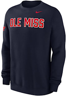 Nike Ole Miss Rebels Mens Navy Blue 0 Twill Club Long Sleeve Crew Sweatshirt