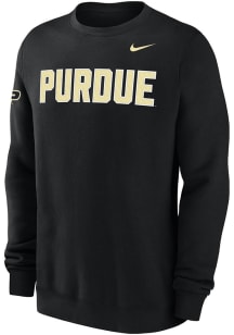 Mens Purdue Boilermakers Black Nike 0 Twill Club Crew Sweatshirt