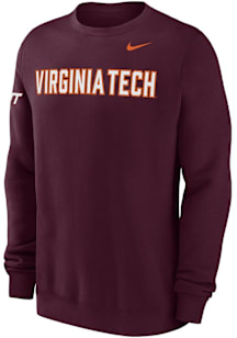 Nike Virginia Tech Hokies Mens Maroon 0 Twill Club Long Sleeve Crew Sweatshirt