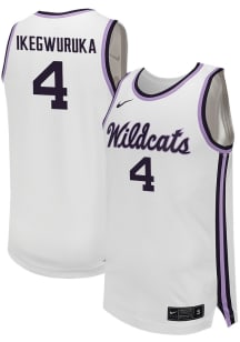 Mobi Ikegwuruka Mens White K-State Wildcats NIL Game Basketball Jersey