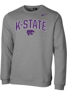 Nike K-State Wildcats Mens Grey Club Fleece Long Sleeve Crew Sweatshirt