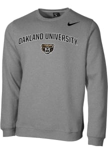 Nike Oakland University Golden Grizzlies Mens Grey Arch Mascot Club Long Sleeve Crew Sweatshirt