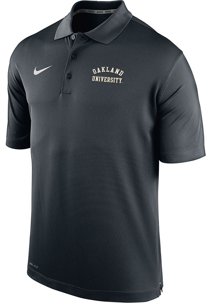 Nike Oakland University Golden Grizzlies Mens Black Wordmark Varsity Short Sleeve Polo