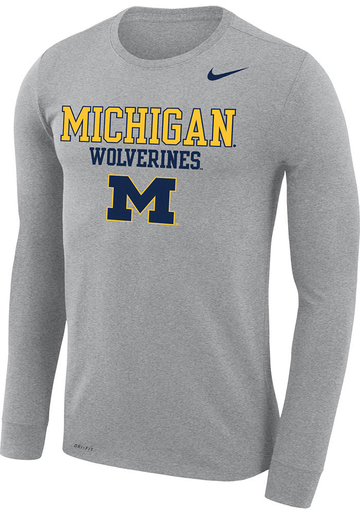 Nike Michigan Wolverines Grey Legend Arch Mascot Long Sleeve T-Shirt