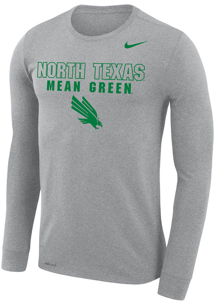 Nike North Texas Mean Green Grey Legend Arch Mascot Long Sleeve T-Shirt