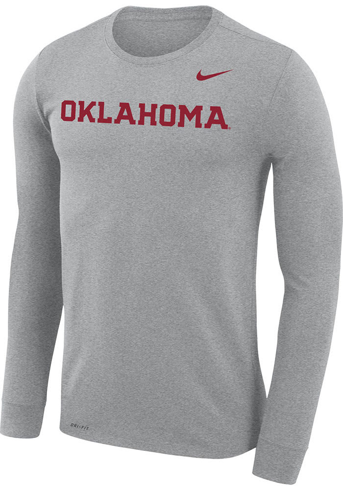 Nike Oklahoma Sooners Grey Legend Wordmark Long Sleeve T-Shirt
