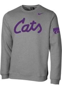 Nike K-State Wildcats Mens Grey 2019 Football Club Fleece Long Sleeve Crew Sweatshirt