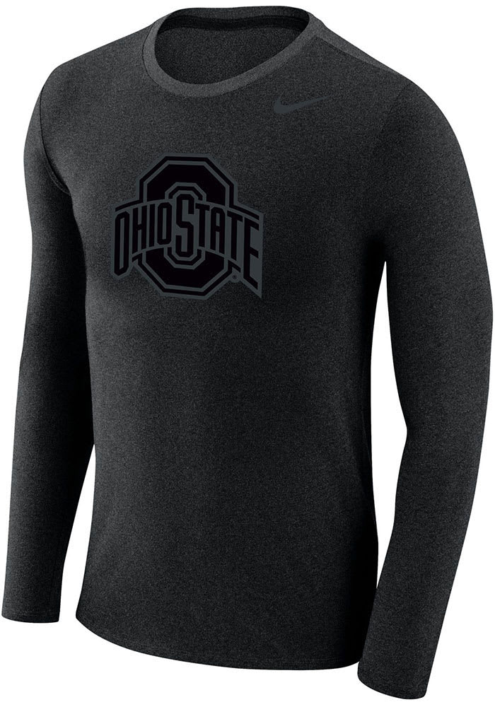 Nike Ohio State Buckeyes Black Marled Tonal Logo Long Sleeve T Shirt