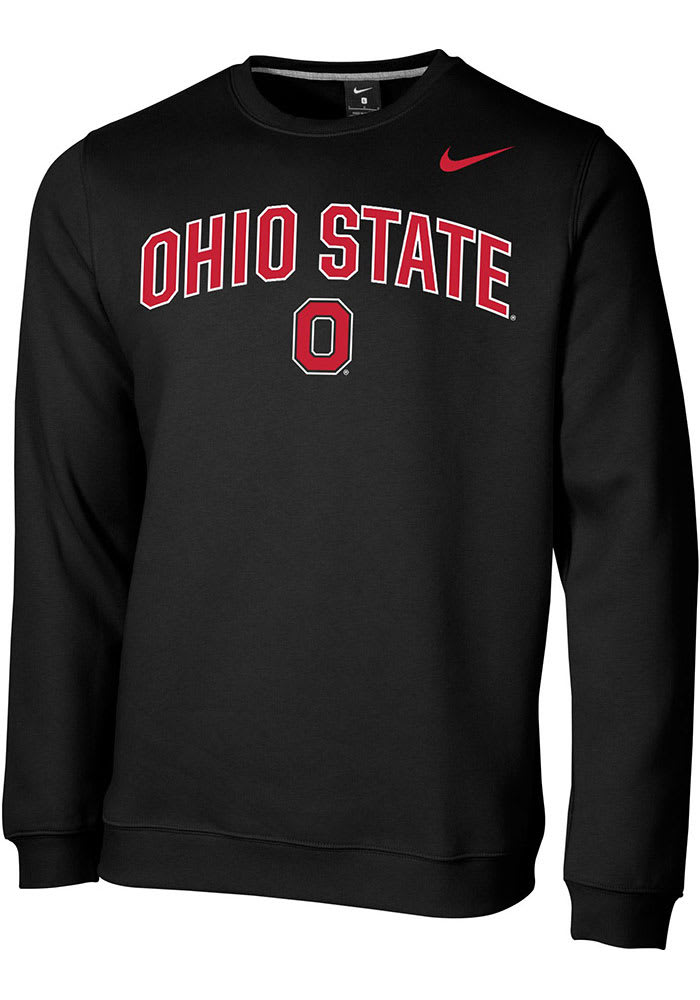 Nike Ohio State Buckeyes Mens Black Arch Mascot Club Fleece Long Sleeve Crew Sweatshirt