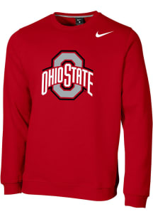 Nike Ohio State Buckeyes Mens Red Club Fleece Logo Long Sleeve Crew Sweatshirt