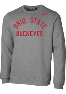 Nike Ohio State Buckeyes Mens Grey Club Fleece Long Sleeve Crew Sweatshirt