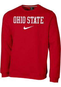 Mens Ohio State Buckeyes Red Nike Club Fleece Crew Sweatshirt