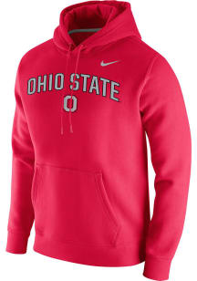 Mens Ohio State Buckeyes Red Nike Arch Mascot Club Fleece Hooded Sweatshirt