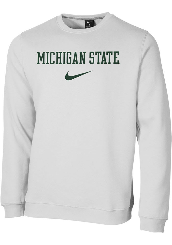 Nike Michigan State Spartans Mens White Club Fleece Long Sleeve Crew  Sweatshirt