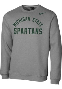 Mens Michigan State Spartans Grey Nike Club Fleece Crew Sweatshirt