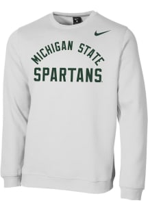Nike Michigan State Spartans Mens White Club Fleece Long Sleeve Crew Sweatshirt
