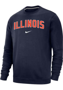 Mens Illinois Fighting Illini Navy Blue Nike Arch Name Club Fleece Crew Sweatshirt