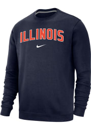 Nike Illinois Fighting Illini Mens Navy Blue Arch Name Club Fleece Long Sleeve Crew Sweatshirt