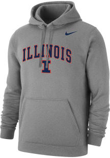 Mens Illinois Fighting Illini Grey Nike Arch Mascot Club Fleece Hooded Sweatshirt