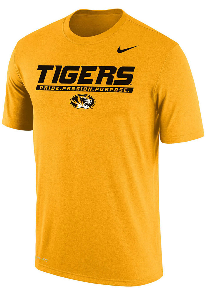 Nike Missouri Tigers Gold DriFit 2020 Football Short Sleeve T Shirt