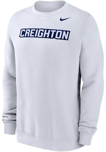 Nike Creighton Bluejays Mens White Wordmark Club Fleece Long Sleeve Crew Sweatshirt