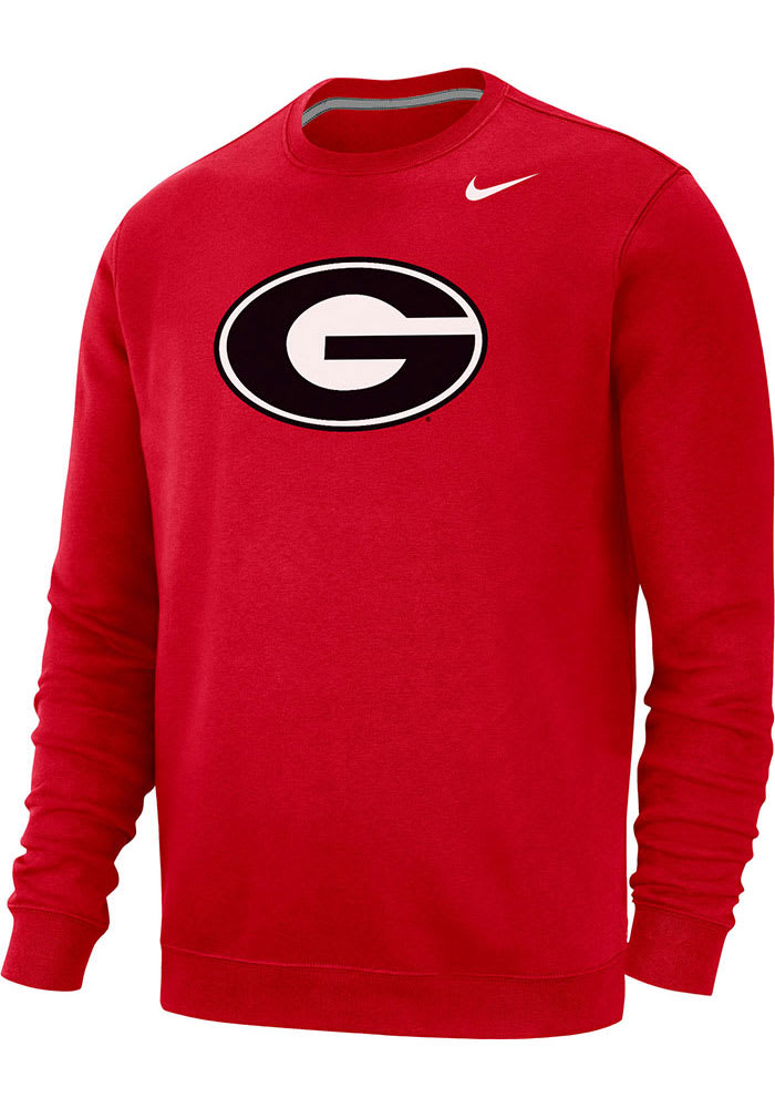 Nike Georgia Bulldogs Mens Red Club Fleece Logo Long Sleeve Crew Sweatshirt