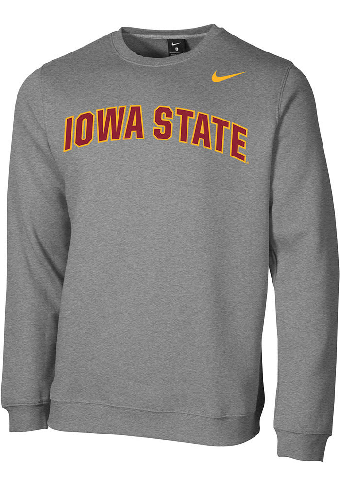 Nike Iowa State Cyclones Mens Grey Club Fleece Arch Name Long Sleeve Crew Sweatshirt