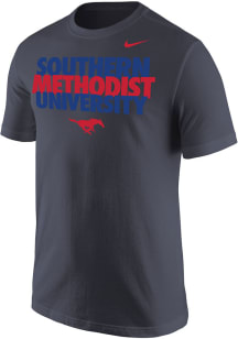 Nike SMU Mustangs Charcoal Core Flat Name Mascot Short Sleeve T Shirt