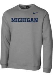 Nike Michigan Wolverines Mens Grey Club Fleece Long Sleeve Crew Sweatshirt