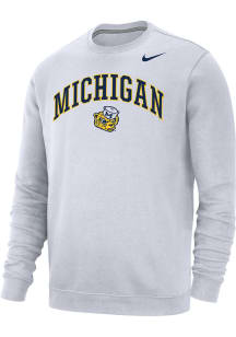 Mens Michigan Wolverines White Nike Club Fleece Crew Sweatshirt