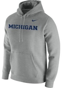 Mens Michigan Wolverines Grey Nike Club Fleece Hooded Sweatshirt