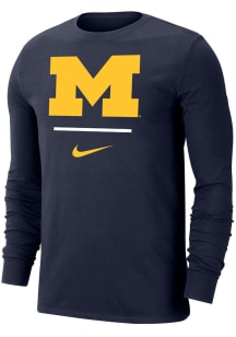 Nike Michigan Wolverines Navy Blue Dri-FIT Big Logo Long Sleeve T Shirt
