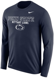 Mens Penn State Nittany Lions Navy Blue Nike Legend Flat Name Mascot Long Sleeve T-Shirt