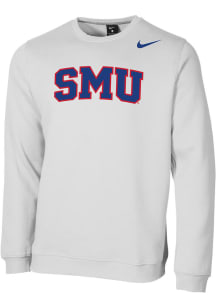 Nike SMU Mustangs Mens White Club Fleece Wordmark Long Sleeve Crew Sweatshirt