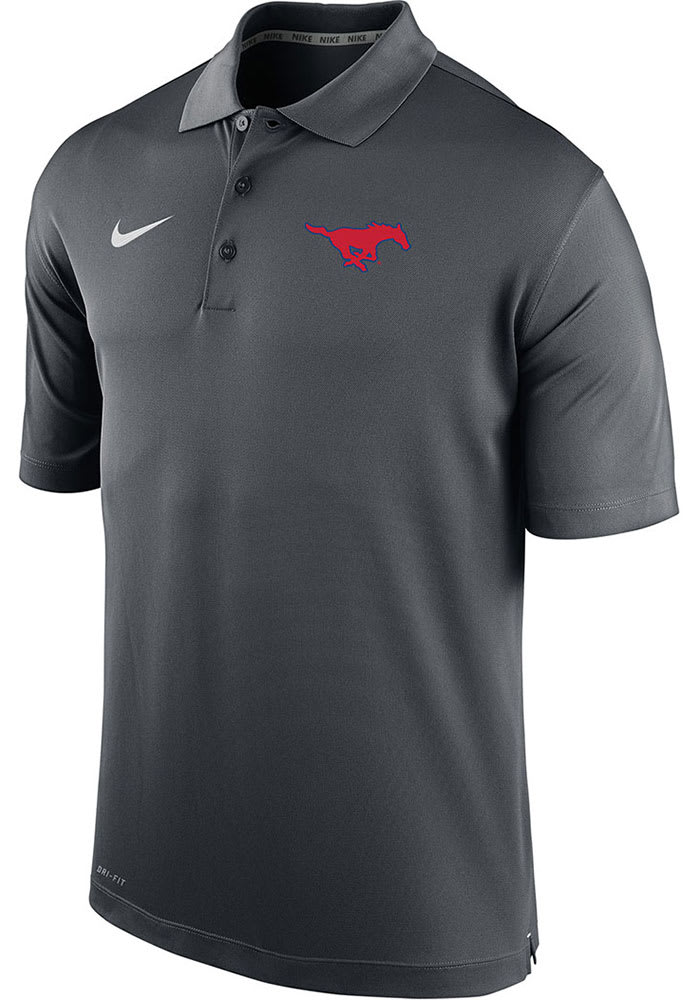 Nike SMU Mustangs Mens Grey Varsity Logo Short Sleeve Polo