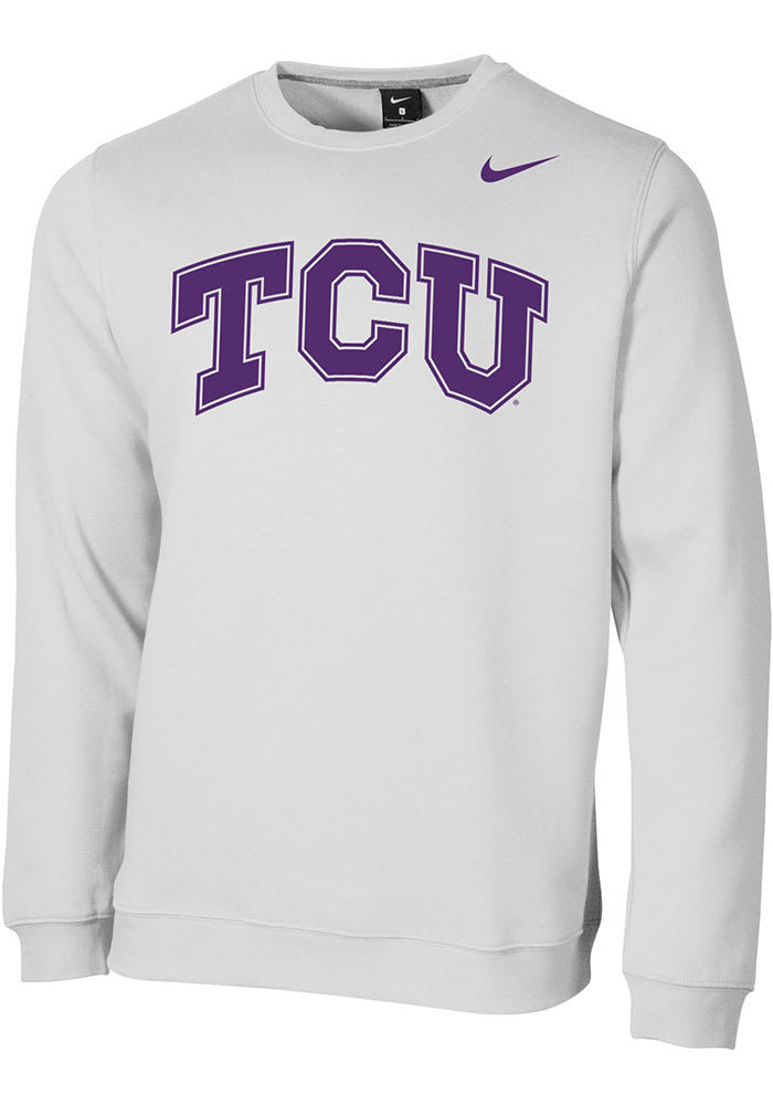 Nike TCU Horned Frogs Mens White Club Fleece Wordmark Long Sleeve Crew Sweatshirt