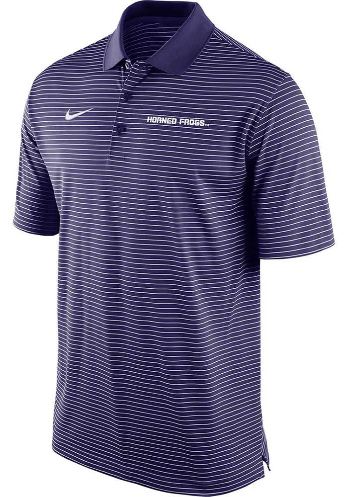 Nike TCU Horned Frogs Mens Purple Stadium Stripe Wordmark Short Sleeve Polo