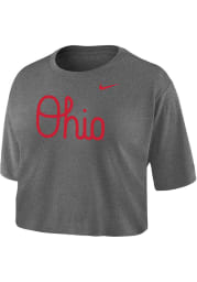 Nike Ohio State Buckeyes Womens Grey Dri-FIT Cotton Crop Short Sleeve T-Shirt