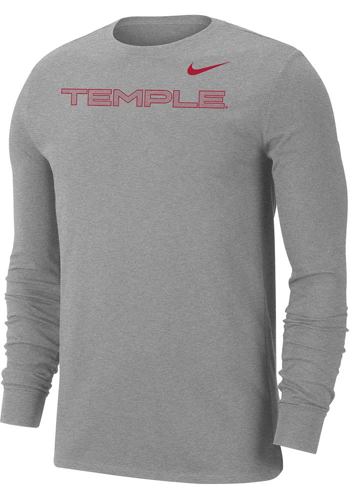 Nike Temple Owls Grey Sideline Team Issue Long Sleeve T Shirt