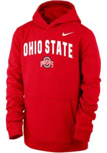 Youth Ohio State Buckeyes Red Nike Club Arch Mascot Long Sleeve Hooded Sweatshirt