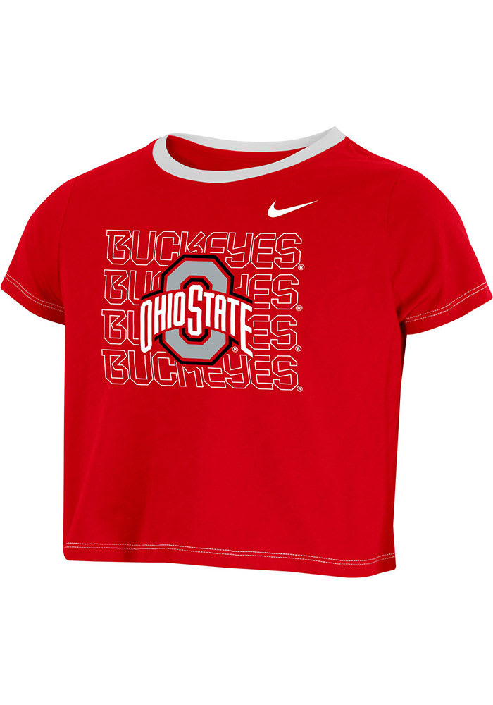 Nike Ohio State Buckeyes Girls Red Campus Crop Short Sleeve Fashion T-Shirt
