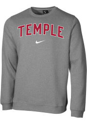 Nike Temple Owls Mens Grey Club Fleece Long Sleeve Crew Sweatshirt