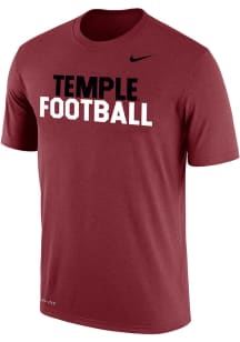 Nike Temple Owls Crimson Dri-FIT Football Short Sleeve T Shirt