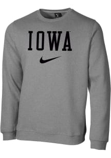 Mens Iowa Hawkeyes Grey Nike Club Fleece Crew Sweatshirt