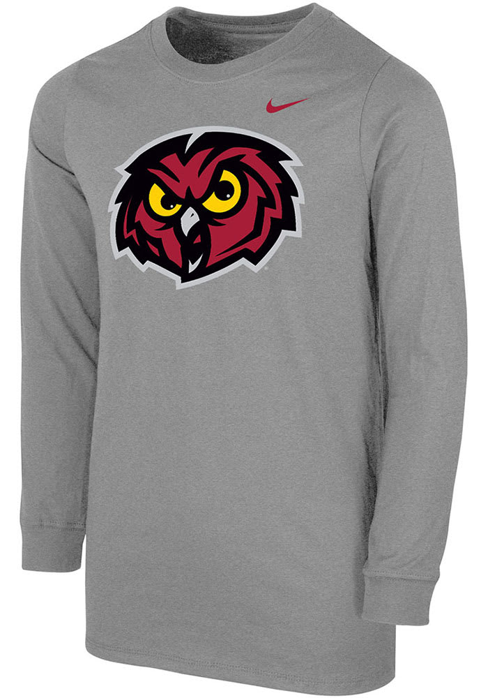 Nike Temple Owls Youth Grey Primary Logo Long Sleeve T-Shirt