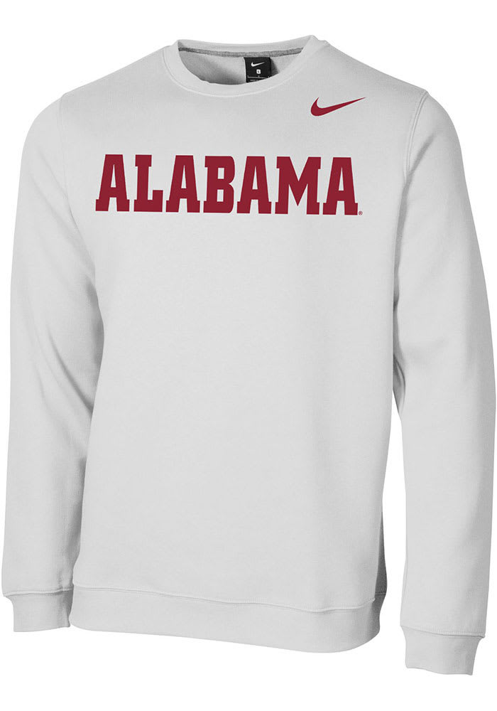 Nike Alabama Crimson Tide Mens White Club Fleece Wordmark Long Sleeve Crew Sweatshirt