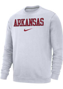 Nike Arkansas Razorbacks Mens White Club Fleece Long Sleeve Crew Sweatshirt