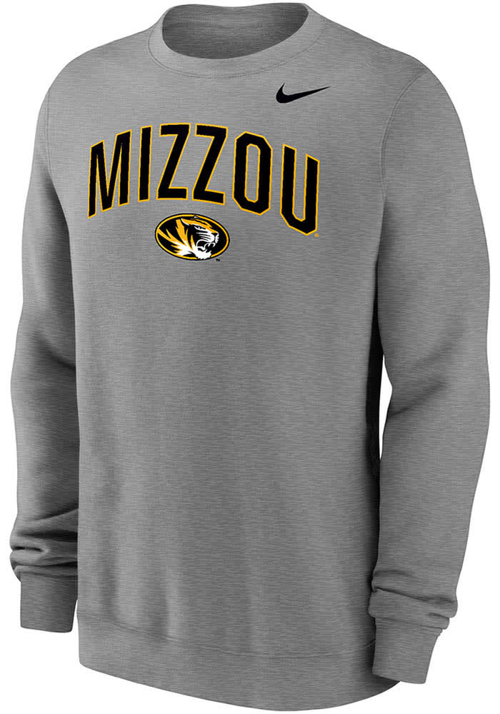 Nike Missouri Tigers Mens Grey Club Fleece Arch Mascot Long Sleeve