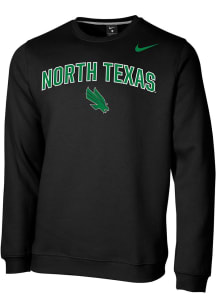 Nike North Texas Mean Green Mens Black Club Fleece Arch Mascot Long Sleeve Crew Sweatshirt
